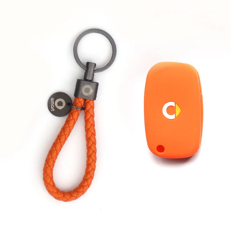 Orange Автомобильный складной ключ, силиконовый чехол, цветной логотип, украшение для нового smart 453 forfour fortwo, автомобильный брелок с дистанционным управлением, аксессуары - Название цвета: Orange