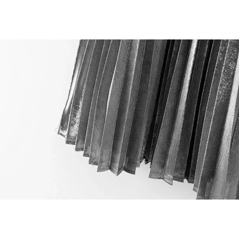 

2016 Summer New Fashion Vintage Metallic Bling Bling Glitter Gold Pleated Elastic Waist Women Flare Skater Midi Party Skirt