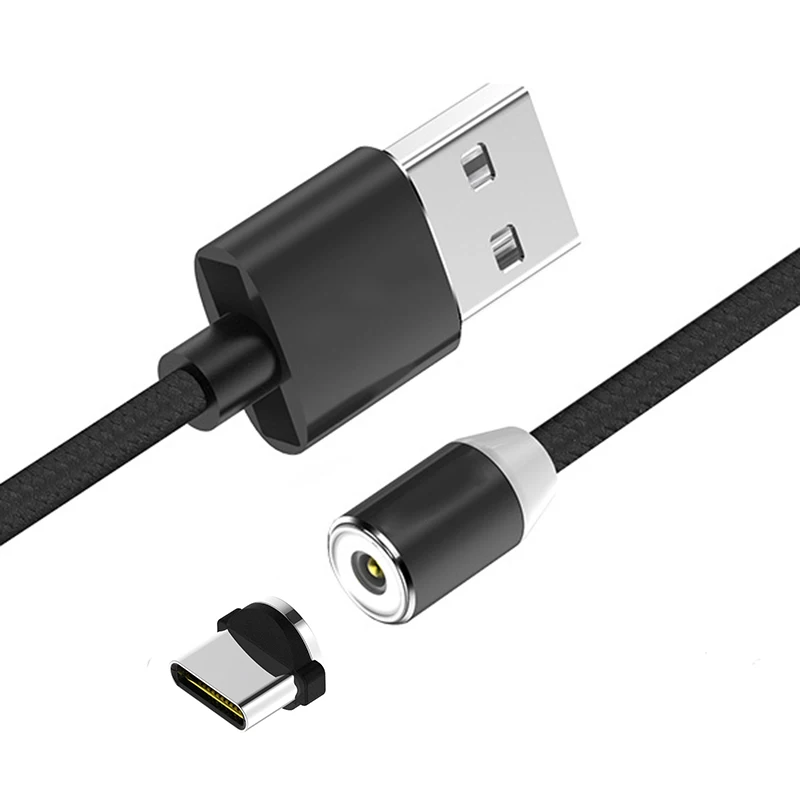 black for type c 1 м/2 м Магнитный кабель с нейлоновой оплеткой светодиодный usb-кабель с круглой головкой для зарядки смартфонов iphone 5 6 7 samsung S8 S9 huawei Xiaomi - Тип штекера: black for type c