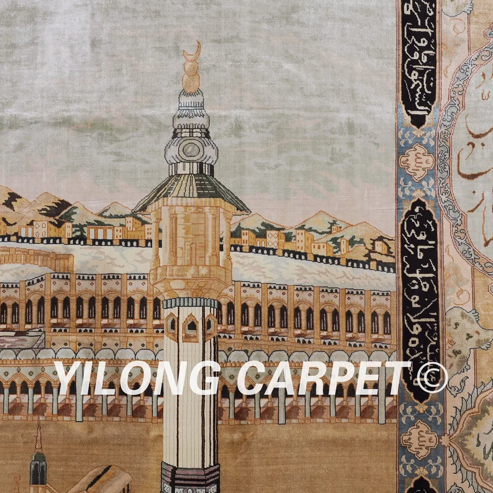 Koop YILONG 7.2 'x7. 2' Moslim Gebed Handgemaakte Perzische Zijde Tapijt Vierkante Gebied Tapijt (LH144A7.2x7.2)
