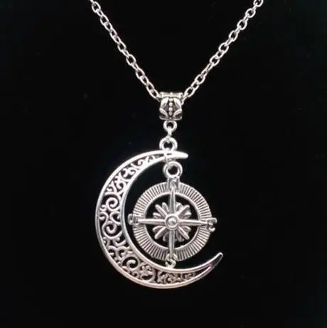 Винтажное серебряное ожерелье с подвеской в виде Луны и компаса яркое ювелирные