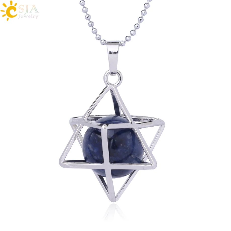 Sodalite Necklace CSJA Натуральный камень гексаграмма подвески, заряжающие энергией Цепочки и ожерелья Религия символ медитации рейки Меркаба кулон для Для женщин Для мужчин ювелирные изделия F876 - Окраска металла: Sodalite Necklace