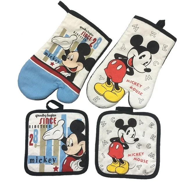 2 sets mix Микки Маус микроволновые перчатки прихватка посуда для выпечки синий и белый хлопок прихватки и Прихватки коврик для барбекю или кухни - Цвет: 2 sets mix