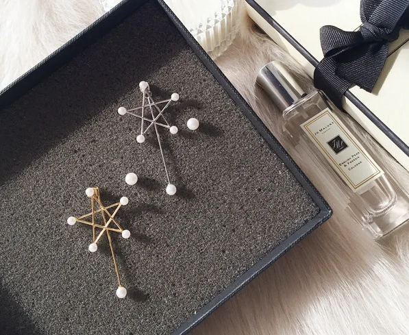 Асимметричные Длинные серьги с имитацией жемчуга и пятиконечными звездами