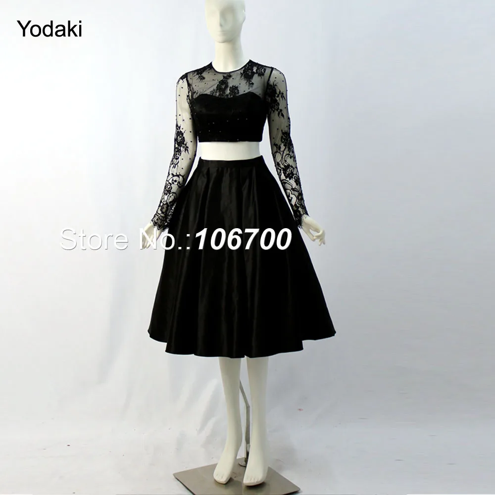 Реальные фотографии с длинными рукавами черные кружевные Короткие Выпускные