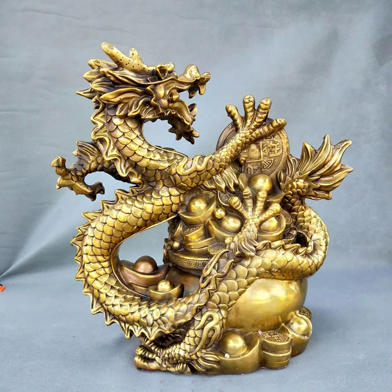 37CM LARGE # HOME Shop hall TOP decoration ART FENG SHUI Business Good luck bring in wealth Drawing Money royal dragon Statue | Дом и сад