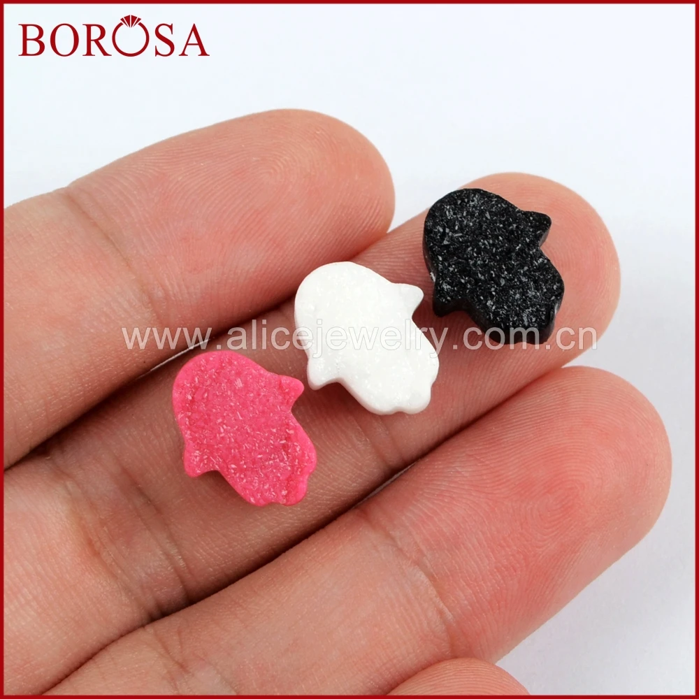 BOROSA Wholesale Jewelry 15pcs Man-made Druzy Hamsa Hand Beads Multicolor Gems Drusy Pendant for Making WX899 | Украшения и