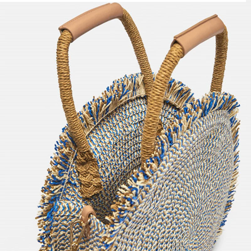 Женская круглая плетеная Сумка XMESSUN Соломенная пляжная сумка-тоут на плечо с
