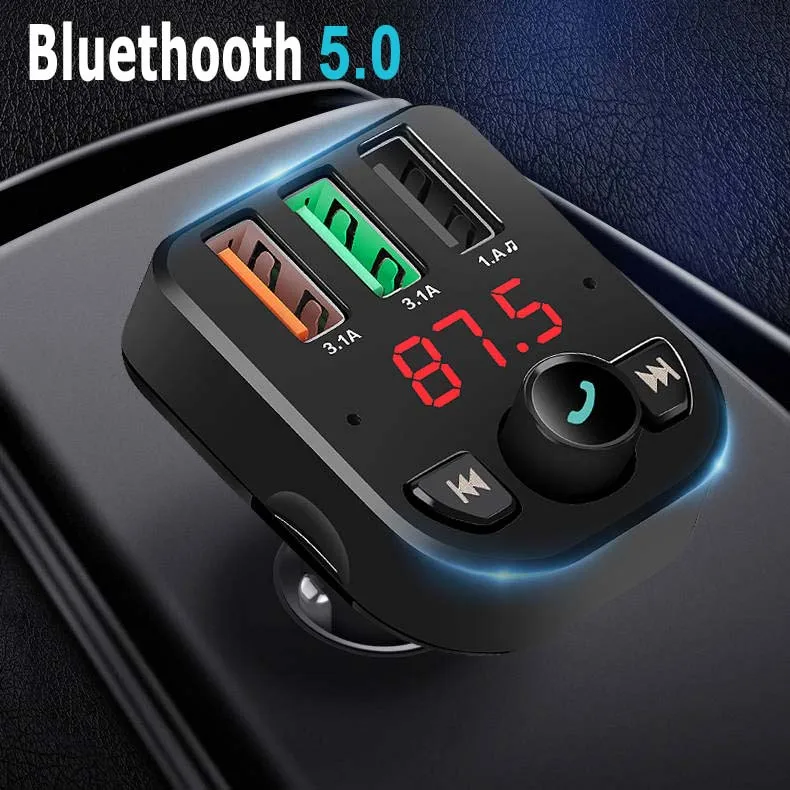JINSERTA Bluetooth 5,0 FM передатчик 3 usb порта 3.1A зарядное устройство FM автомобильный комплект модулятор MP3 плеер Handsfree TF USB воспроизведение музыки
