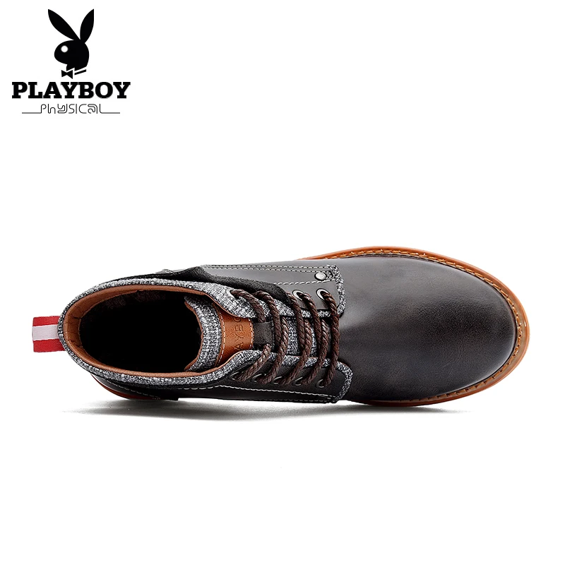 PLAYBOY/Новые мужские зимние теплые ботинки повседневная обувь по щиколотку мужские модные плюшевые зимние ботинки на шнуровке теплая обувь из искусственной кожи; DS87275