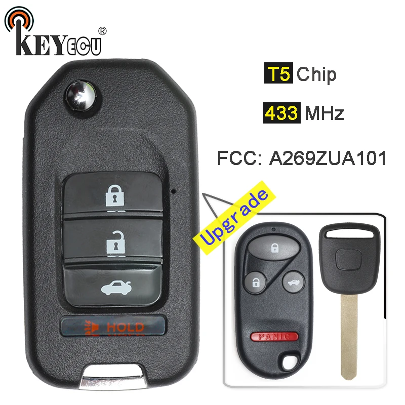 KEYECU 433 МГц T5 чип FCC: A269ZUA101 Модернизированный раскладной складной 3 + 1 4 кнопки