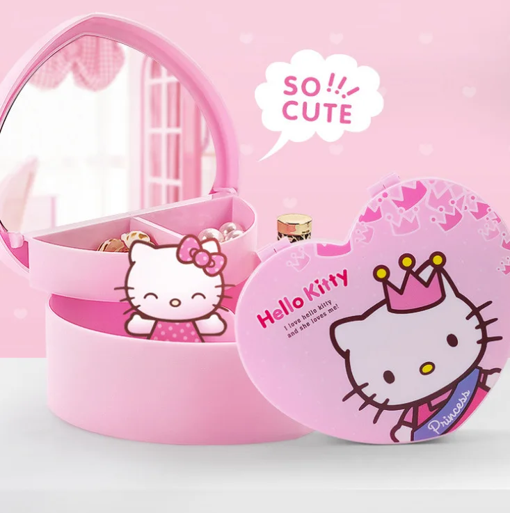 pink hello kitty Сердце Форма ювелирных изделий макияж коробка зеркало чехол XW-1006 - Цвет: pink