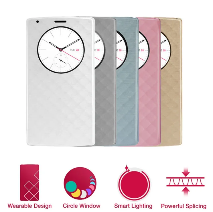 For LG G4 Case Flip Leather Battery Housing Back Cover Quick Smart Circle with NFC & Qi Wireless Charging Sticker + Screen Film