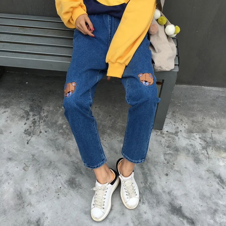 Бесплатная доставка Осенне зимняя обувь женские медведь вышивка свободные
