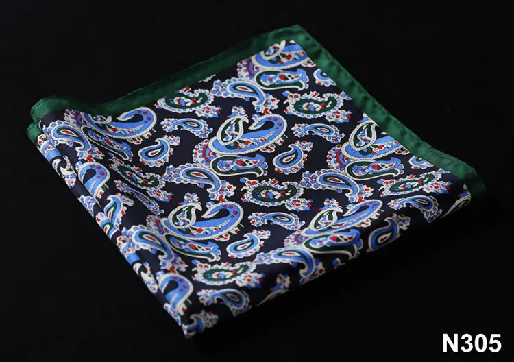 N305 Navy Blue Green HN30 Пейсли Цветочный платок натуральный шелк сатин мужской носовой платок Модный классический свадебный карман квадратный - Цвет: N305 Navy Blue Green