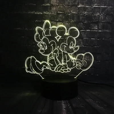 Mickey Minnie Дропшиппинг Лило Ститч Новинка 3D ночной светильник светодиодный светильник Микки Минни Маус Динь колокольчик 7 цветов Декор для комнаты подарок для ребенка - Испускаемый цвет: Mickey Minnie