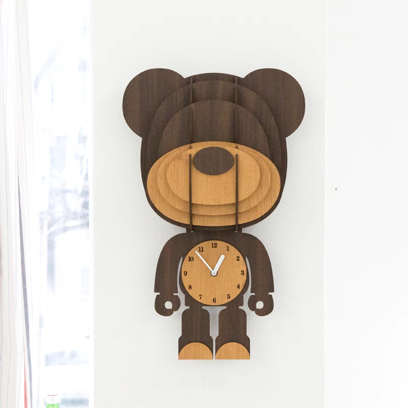 

Mandelda High Quality Good Friend Animal Clock Cute MDF Brown 3D Decorative Gift Wall Clock Dog,Rabbit,Cat,Bear