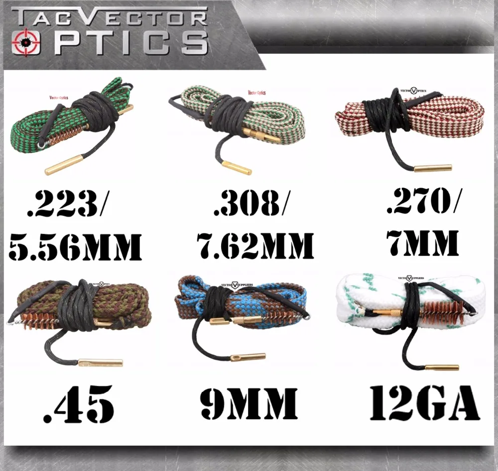 

Vector Optics Full Caliber .223 .308 .45 .270 7mm 9mm 12GA Pistol Shotgun Rifle Barrel BoreSnake Bore Gun Cleaning Kit