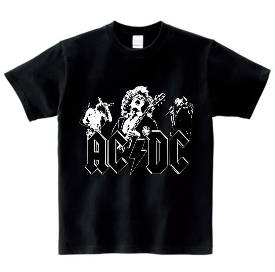 Прохладный для больших мальчиков и девочек, принт группа AC/DC Футболка в стиле рок с круглым вырезом и коротким рукавом Acdc Графический Heavy с металлическими наконечниками; футболка; детская одежда; футболки для грудничков NN - Цвет: black childreT-shirt
