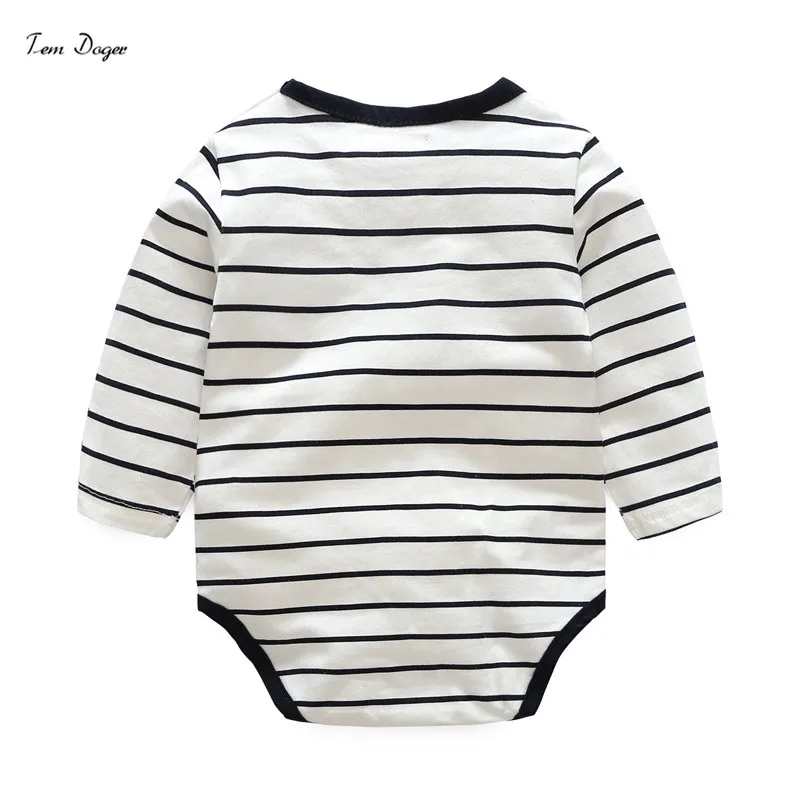 (Tem Doger) Autumn Cotton Boys Clothing Cartoon Kids Sets Long Sleeve Stripe Baby Rompers + Pants 2pcs Casual Outfit |
