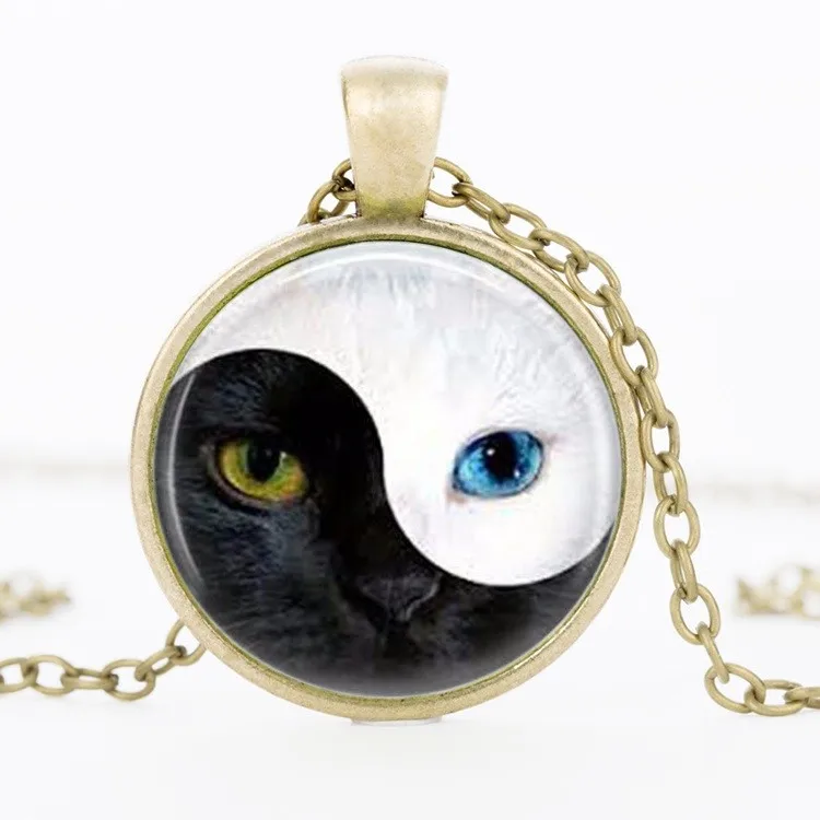 Стильное ожерелье SUTEYI Yin Yang с подвеской в виде кошки кошачий глаз посеребренные