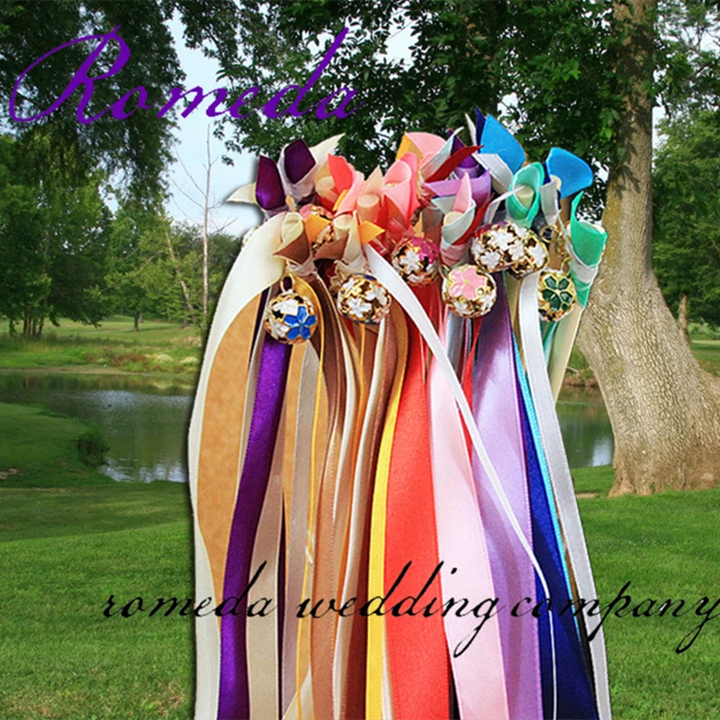 

Newest 50pcs/lot colorfu;l bell wedding ribbon wands for wedding decoration