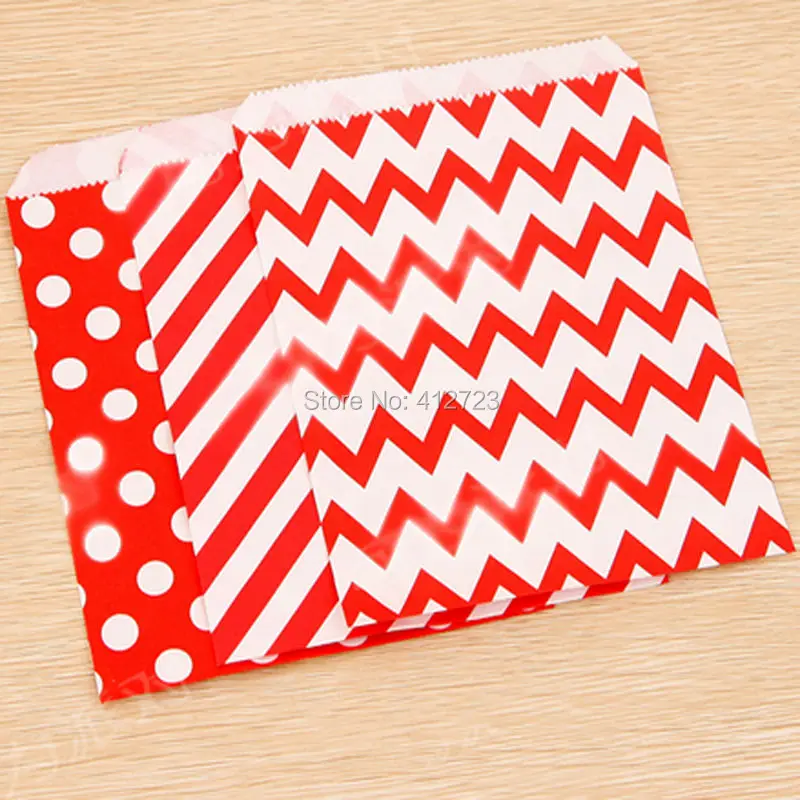 Eco-Friendly porpcorn candy kraft paper treat favor bag goodie gift Snack Packing bags decoration red stripe chevron polka dots | Дом и сад