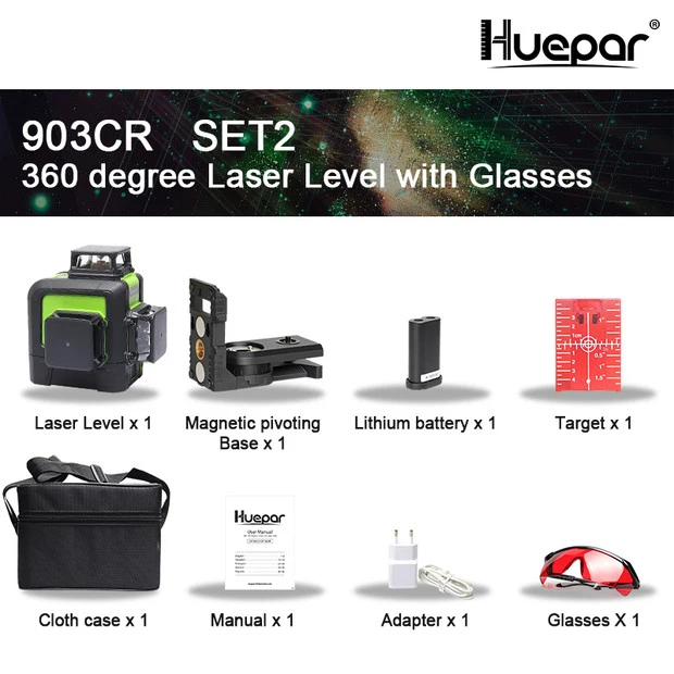 SET 2 Huepar 12 линий 3D перекрестная линия лазерный уровень самонивелирующийся 360 градусов вертикальный и горизонтальный крест супер мощный красный лазерный луч линии - Цвет: SET 2