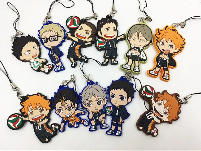 11 шт./лот Haikyuu аниме брелок Oikawa Tooru Kozume Kenma Kuroo Tendo Satori Koutarou Hinata Резиновый Ремешок/ремешок для мобильного телефона