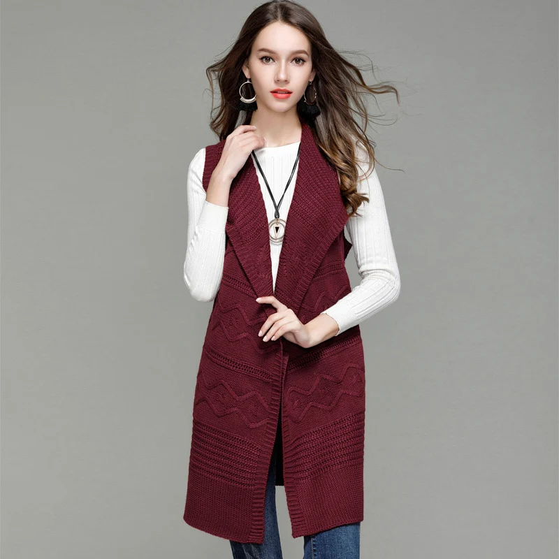 Женское длинное кимоно с отложным воротником AECU вязаный кардиган пальто без