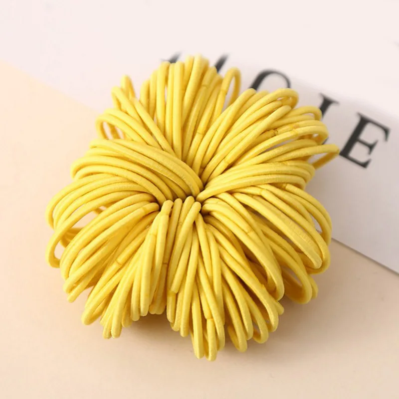 Yellow 100 шт./лот, эластичные резинки для волос карамельного цвета 3 см для девочек, детские резинки для волос, резинки для волос «конский хвост», Детские аксессуары для волос - Цвет: Yellow