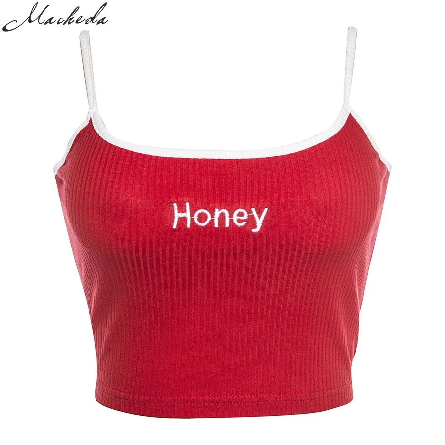 Nibber новые модные женские топы с красно-белым буквенным принтом "honey", сексуальный Повседневный Топ без рукавов с кроше