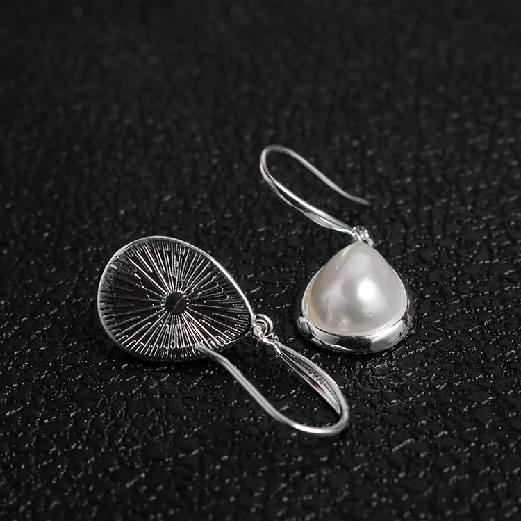 Vintage OL S925 Sterling Silver Shell Pear Water Drop Dangle Earrings Women's Width 13 Length 33mm | Украшения и аксессуары