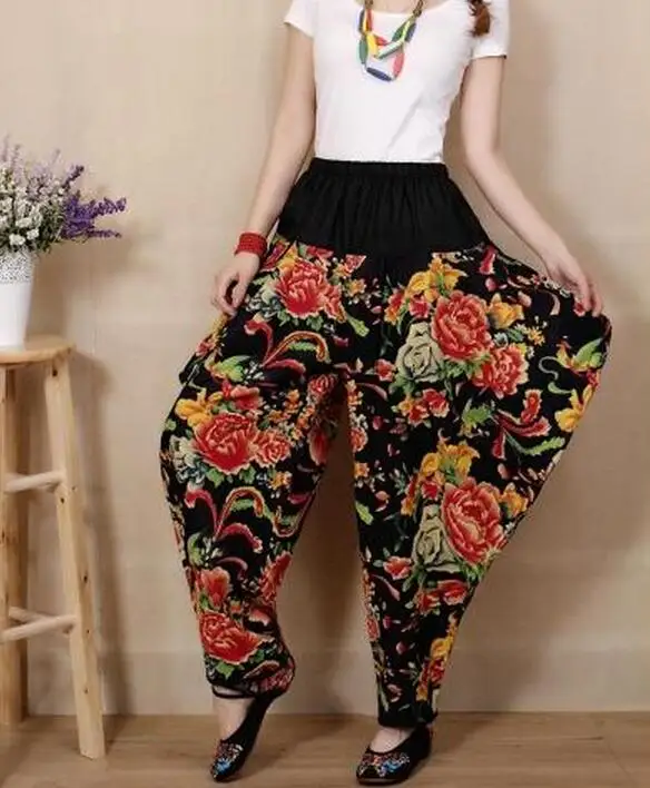 

Hot / Spring /Summer Women New Fashion Chiffon Divided Skirt Waist Floral Wide-Legged Trousers
