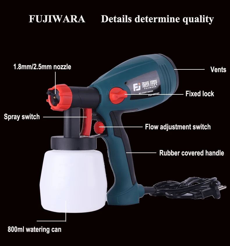 FUJIWARA 400 Вт Электрический безвоздушный распылитель для лака, пистолет-распылитель для краски, инструменты для нанесения краски, высокое распыление 1,8 мм/2,5 мм