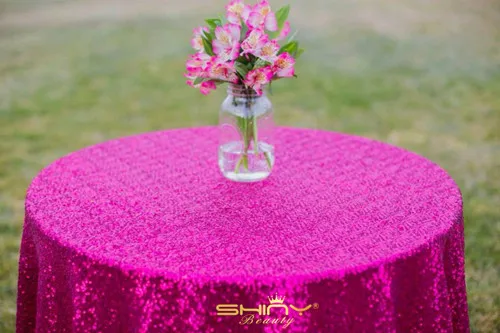 Fushia 4" Круглый(120 см) Блестящий шампанское блесток скатерти для торта украшение стола-r - Цвет: Fushia