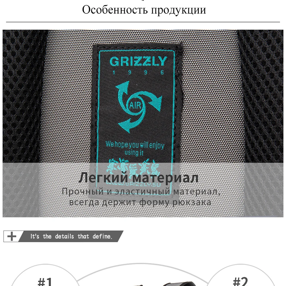 GRIZZLY, мужской рюкзак, Повседневный, Mochila, для подростков, для мальчиков, школьные сумки, многофункциональный, водонепроницаемый, большая емкость, дорожные сумки
