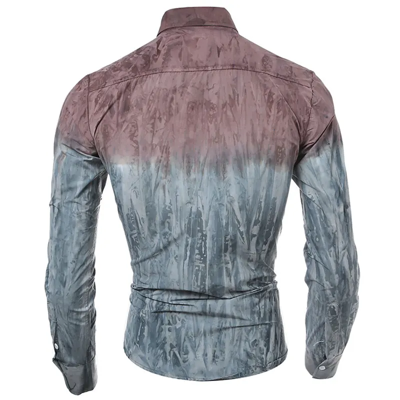 2016 Водные чернила градиент галстук краска мужские рубашки с длинным рукавом