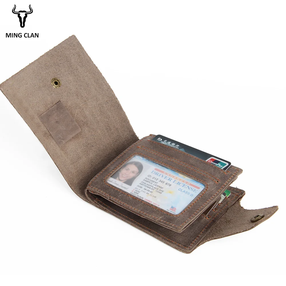 Mingclan Crazy Horse Genuine Leather Wallet Men SIM Phone SD Card Holder Male Wallet Vintage Travel Purses Clutch Handbag RFid