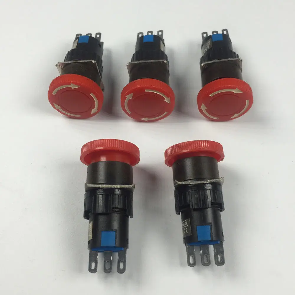 5pcs Red Round Type 6 Pins Sudden Stop Pushbutton Rotate Switch LA16-22ZS | Инструменты