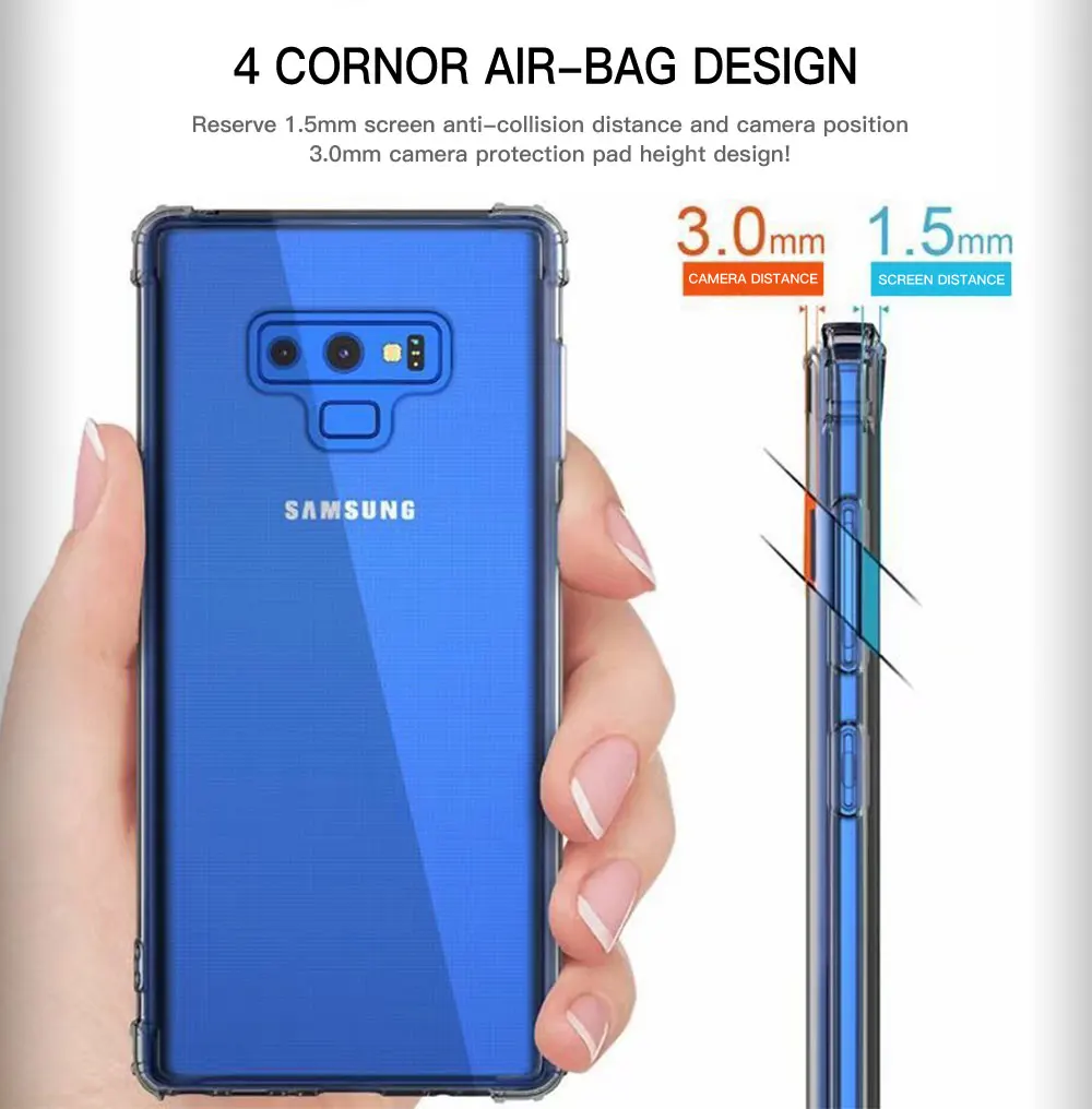 Противоударный чехол для телефона samsung Galaxy Note 5, 9, 8, S9, S8, S10 Plus, S10E, мягкий прозрачный чехол из ТПУ для samsung A6, A8, A7