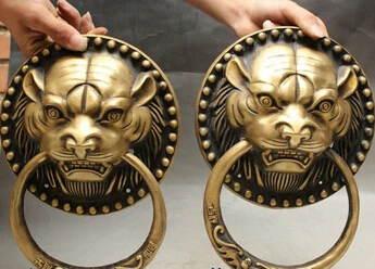 

Chinese Bronze Evil Spirits Tiger Head Statue Valve Ring Door knocker Gate Pair Sculpture statues unicornio garden decoration