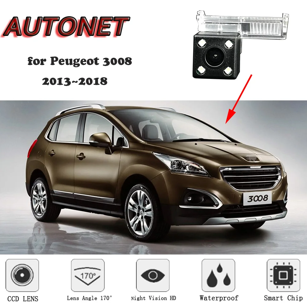 

AUTONET HD Night Vision Backup Rear View camera for Peugeot 3008 2013~2018 Original hole/license plate camera