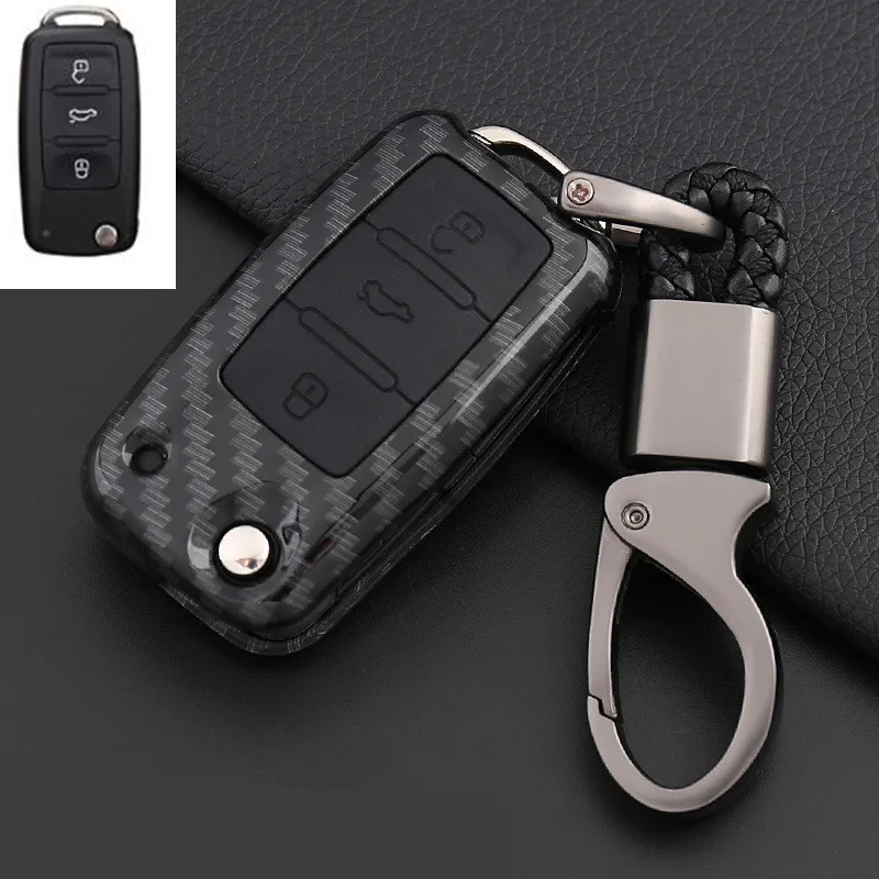 A-black Чехол для ключей автомобиля из углеродного волокна для VW Volkswagen Golf 4 5 6 Bora Jetta POLO Passat B5 B6 Skoda Superb Octavia Fabia SEAT Ibiza Leon - Название цвета: A-black