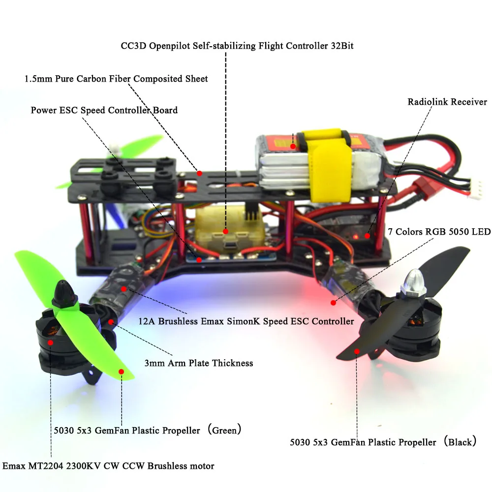 RC самолет RTF Углеродного Волокна FPV Quadcopter для QAV250 Frame2204 Двигателя Flysky FS I6