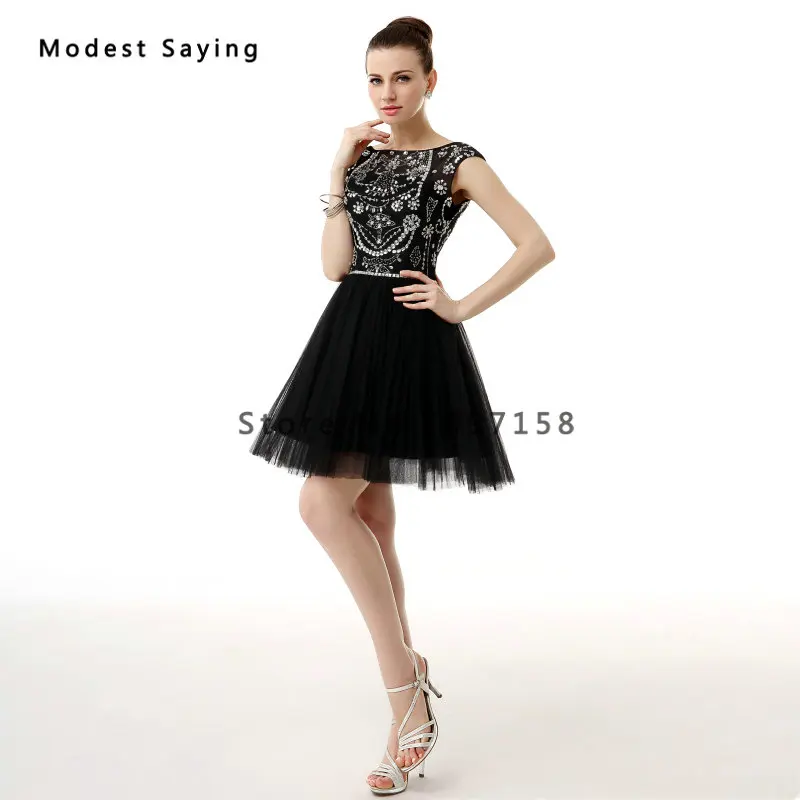 Новинка 2017 года элегантные черные короткие коктейльные платья с бусинами и лифом
