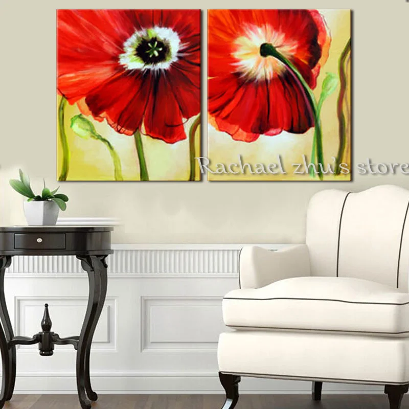 Современная картина маслом с красными маками 100% ручная работа на холсте двумя