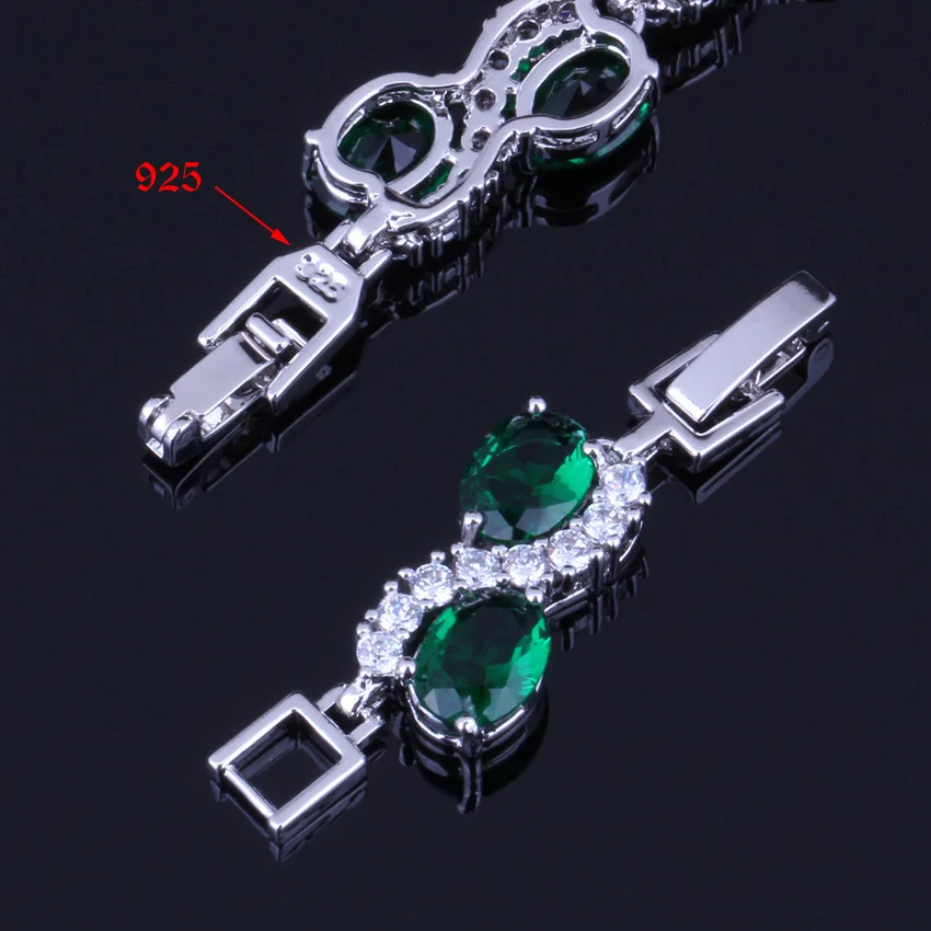 Absorbing Oval Egg Green Cubic Zirconia White CZ Silver Plated Link Chain Bracelet 18cm 20cm V0057 | Украшения и аксессуары