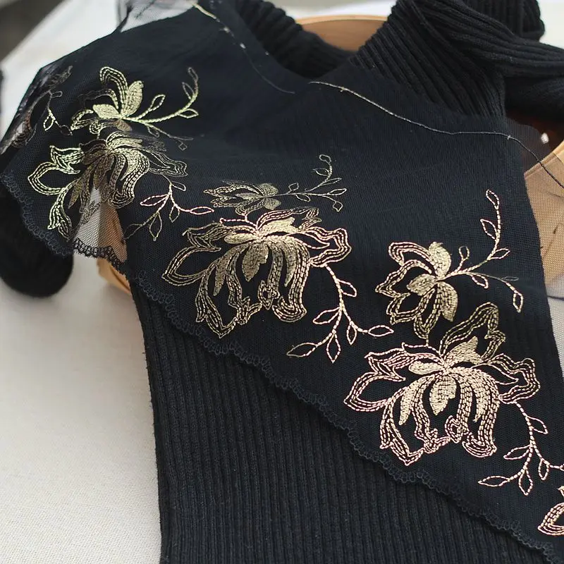 2 ярда Золотая кружевная отделка вышитая Цветочная ткань 7 09 дюйма