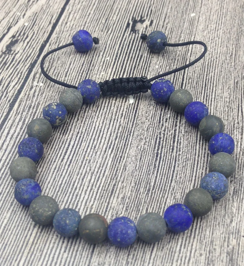 YA2876 Matte Pyrite Lapis 8mm Beads Knot Adjustable Bracelet | Украшения и аксессуары